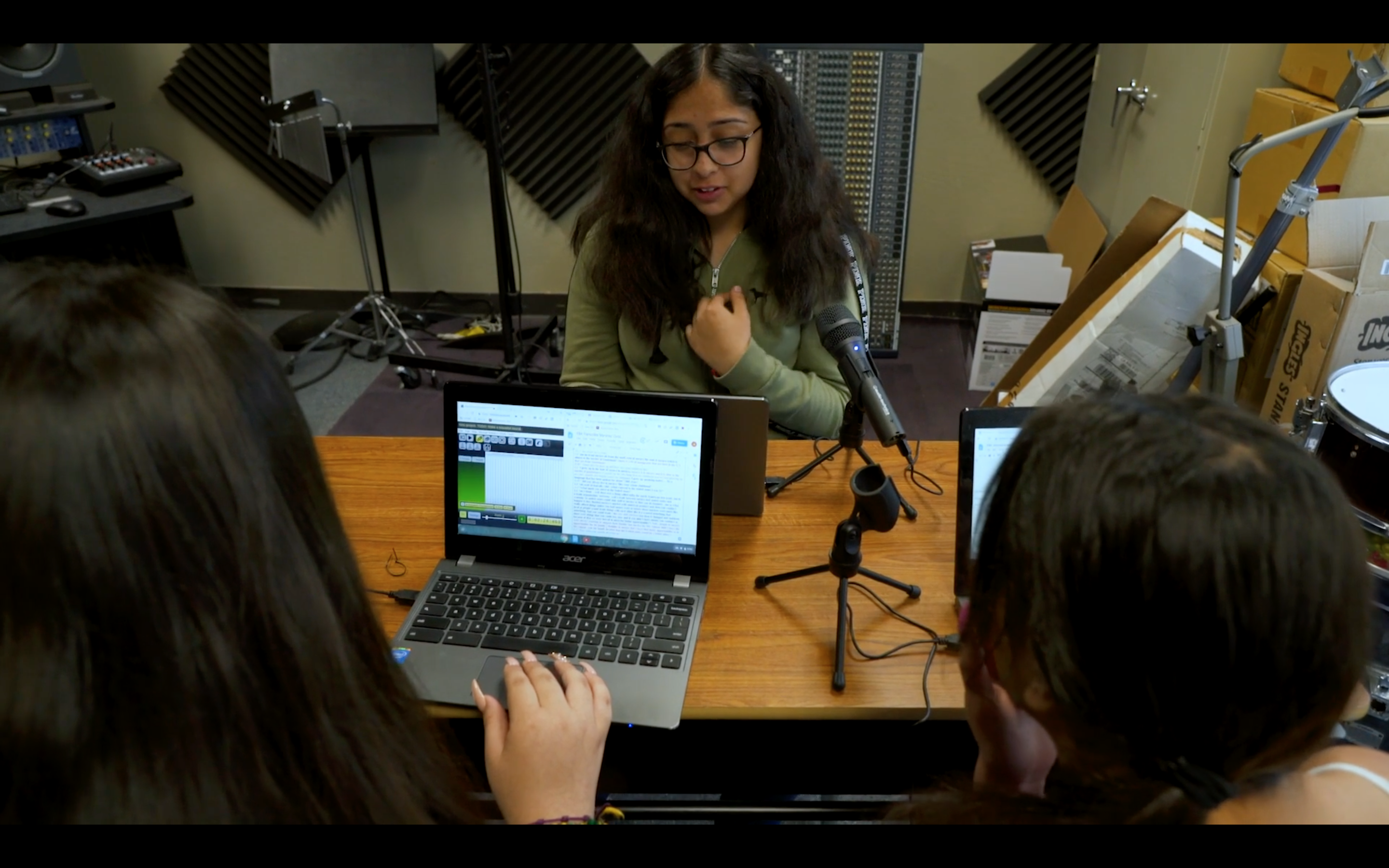 students making an oral history podcast