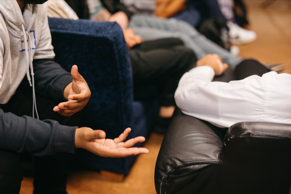 storytelling hands during an interview